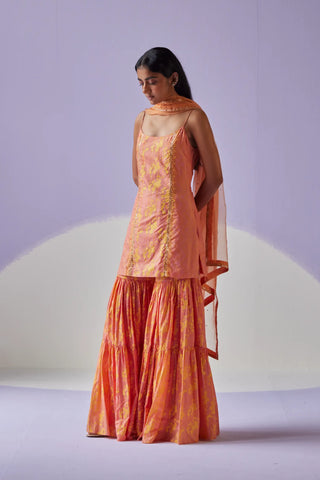 Coral tiered sharara set