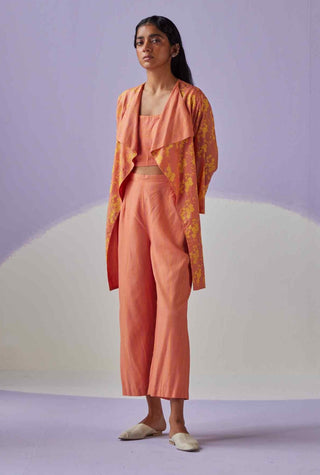 Coral block printed jacket and trouser set