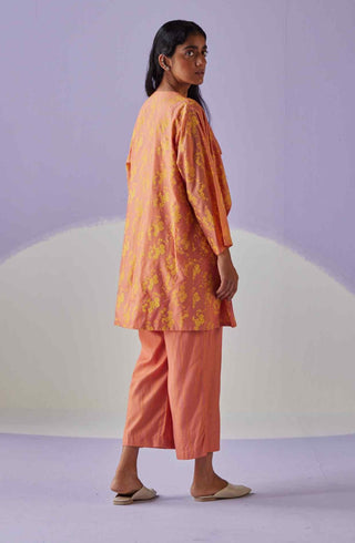 Coral block printed jacket and trouser set