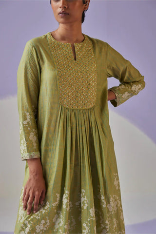 Green yoke kurta set