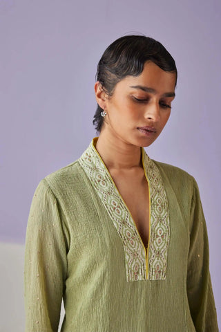 Green crinkled kurta set