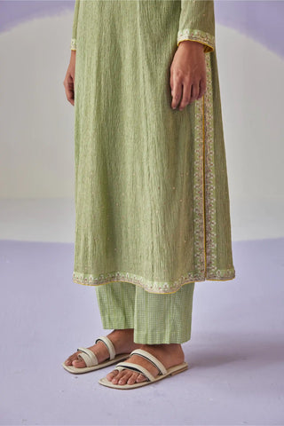 Green crinkled kurta set