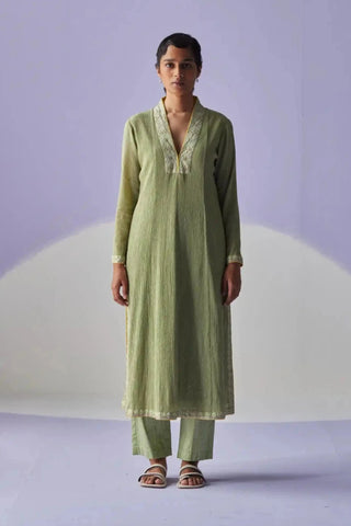 Green crinkled kurta set