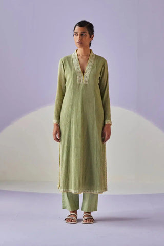 Green crinkled kurta set