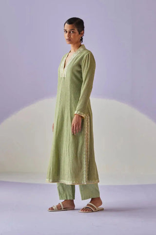 Green crinkled kurta set