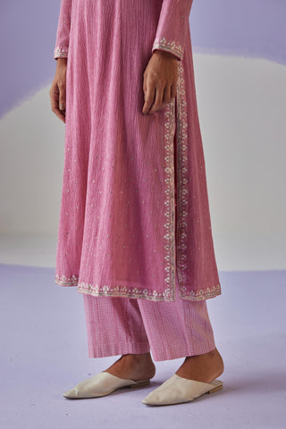 Rose pink crinkled kurta set