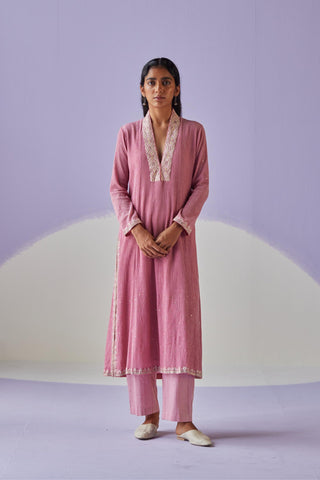 Rose pink crinkled kurta set