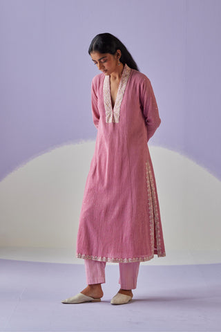 Rose pink crinkled kurta set