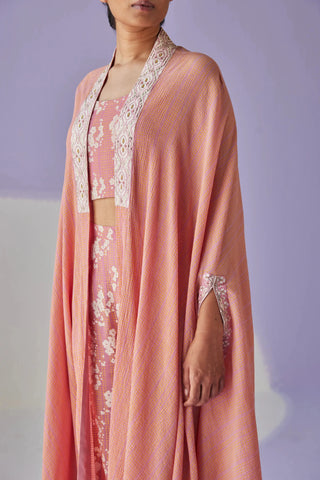 Rose pink crinkled cape set