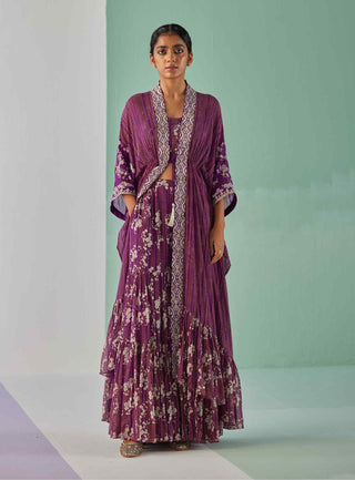 Purple cape, blouse and sharara set