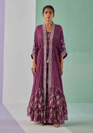 Purple cape, blouse and sharara set