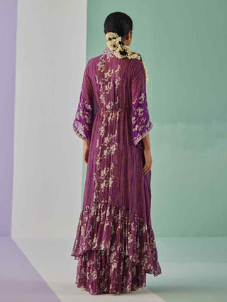 Purple cape, blouse and sharara set