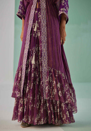 Purple cape, blouse and sharara set