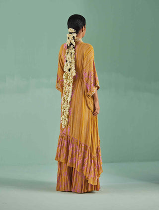 Ochre tiered kaftan, sharara and blouse