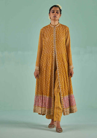 Ochre block printed anarkali set