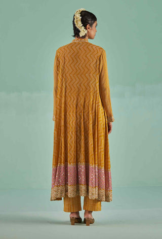 Ochre block printed anarkali set