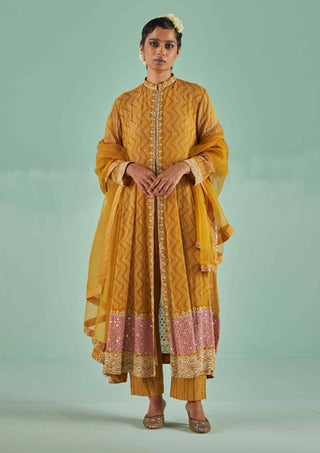 Ochre block printed anarkali set