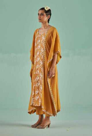 Ochre silk kaftan set