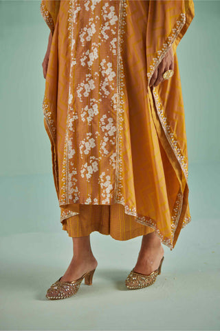 Ochre silk kaftan set