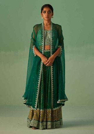 Emerald green cape, blouse and sharara set