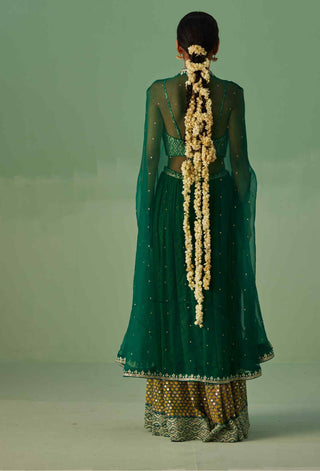 Emerald green cape, blouse and sharara set