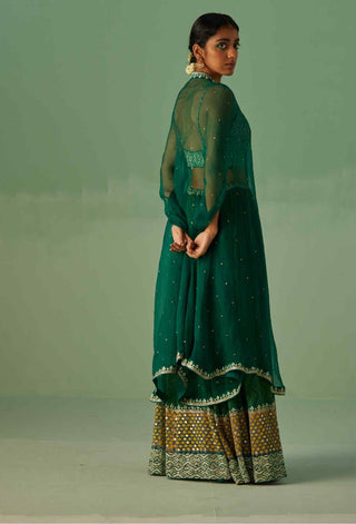 Emerald green cape, blouse and sharara set