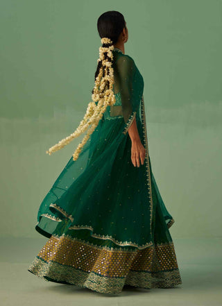 Emerald green cape, blouse and sharara set