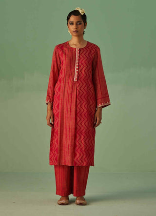 Red straight kurta and trouser