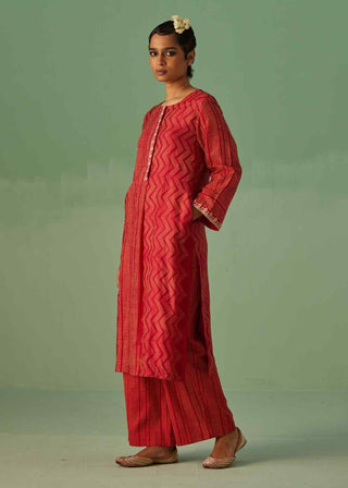 Red straight kurta and trouser