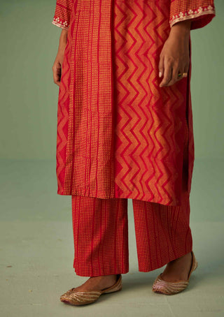 Red straight kurta and trouser