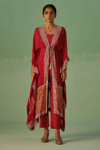 Red zig-zag printed kaftan set