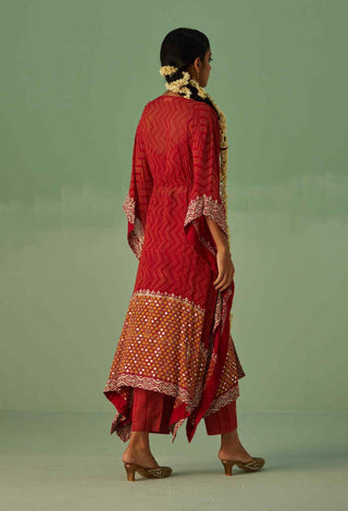 Red zig-zag printed kaftan set