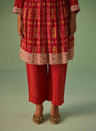 Red short kurta and trouser