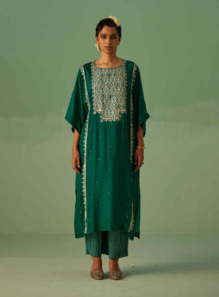 Emerald green yoke kaftan, inner and trouser