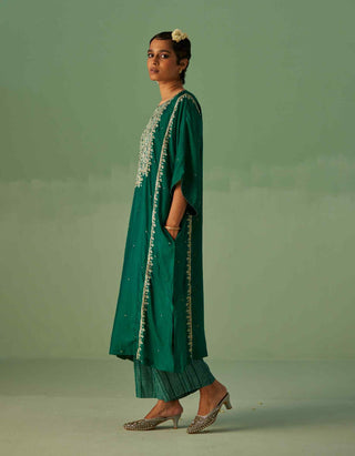 Emerald green yoke kaftan, inner and trouser