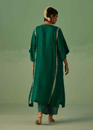 Emerald green yoke kaftan, inner and trouser