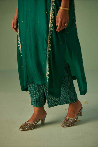 Emerald green yoke kaftan, inner and trouser