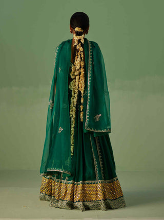 Emerald green block printed lehenga set