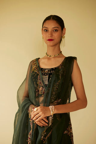 Green dareecha saree and blouse piece