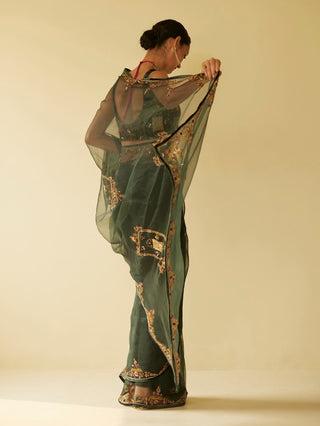 Green dareecha saree and blouse piece