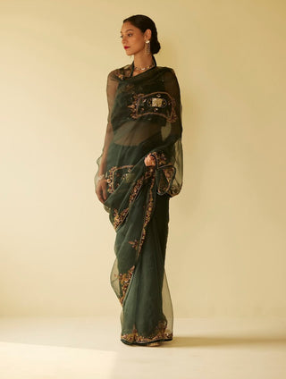 Green dareecha saree and blouse piece