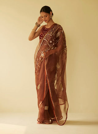 Brown meera saree and blouse piece