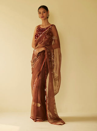 Brown meera saree and blouse piece