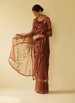 Brown meera saree and blouse piece