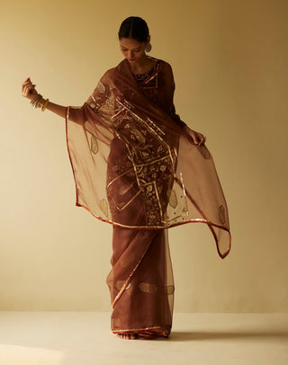 Brown meera saree and blouse piece