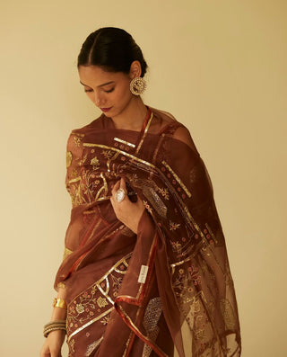 Brown meera saree and blouse piece