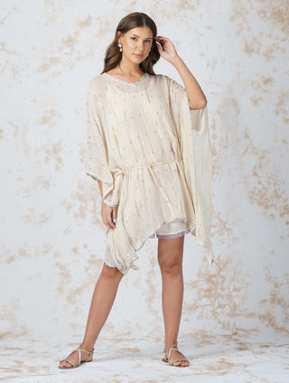 Ivory sequinned kaftan and shorts