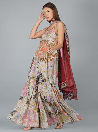 Kora and garnet melange print gharara set