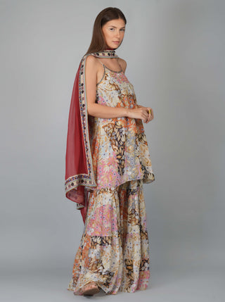 Kora and garnet melange print gharara set