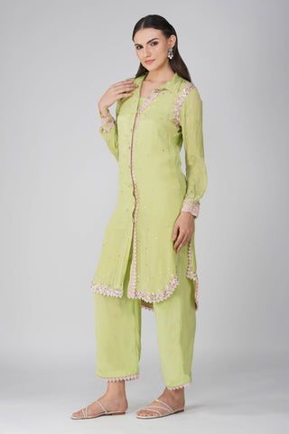 Green starry sky chiffon tunic and pants